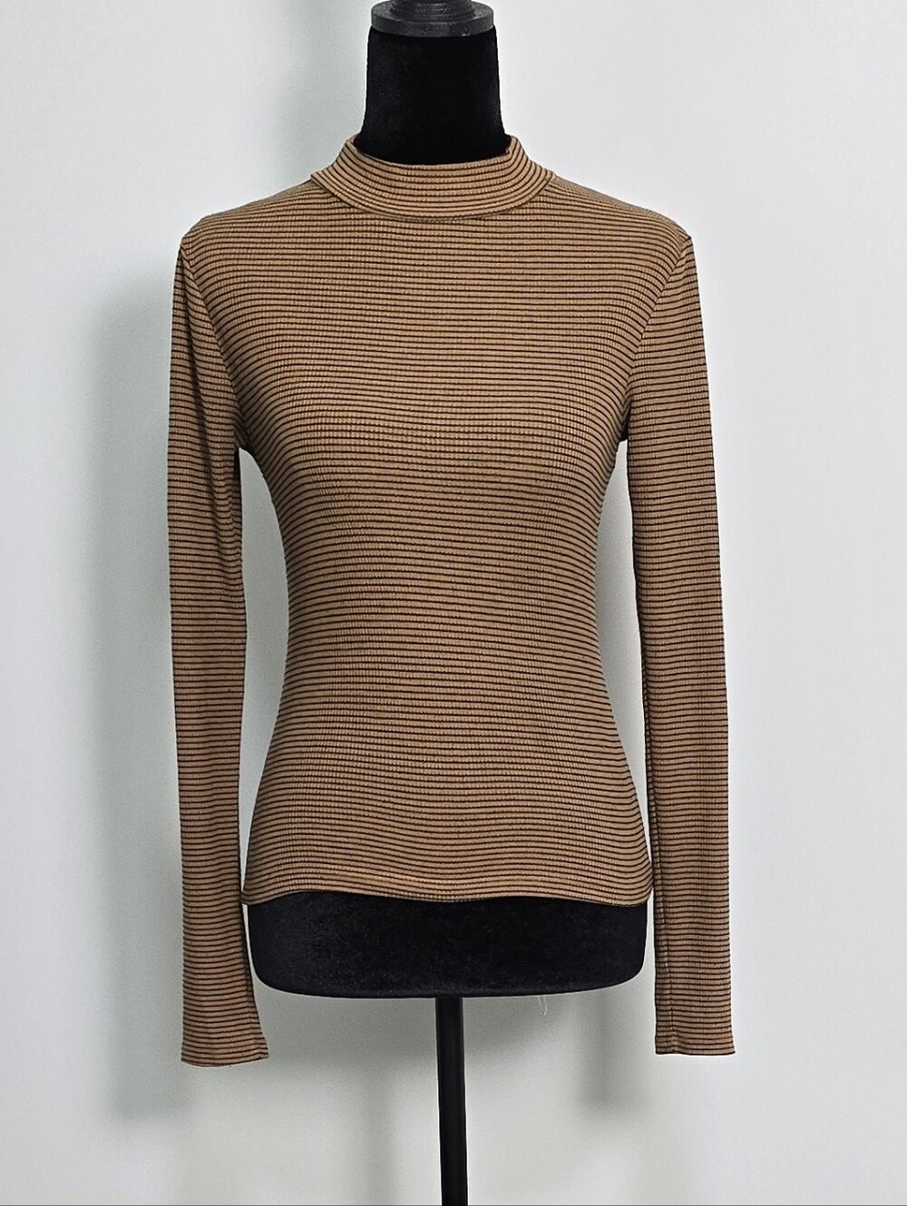 Aeropostale Seriously Soft Striped Mock Neck Long Sleeve Top - Brown